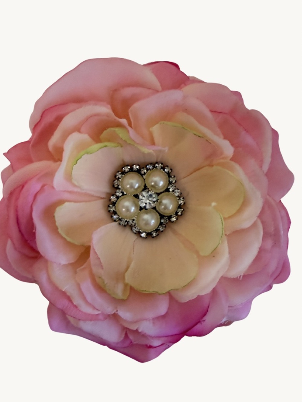 Pink Flower Hair Clip Pearl Rhinestone Center Large Floral Hair Accessory
